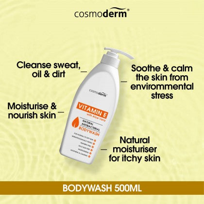 Cosmoderm Vitamin E with Aloe Vera Natural Antibacterial Body Wash 500mL