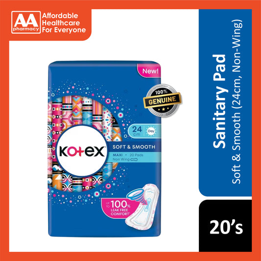 Kotex Pads (Soft and Smooth, Maxi Non-Wing, 24cm) 20's [Day Use]