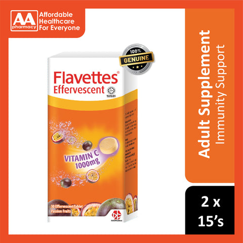 Flavettes Vitamin C 1000mg Effervescent Tablet 2x15's (Passion Fruit Flavour)