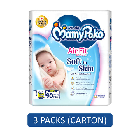 MamyPoko Air Fit Baby Tape Diapers Size NB 90's (For Up To 5kg) [3 Packs/Carton]