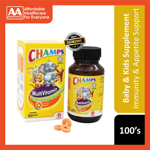 Champs Multivitamins Plus Lysine and Folic Acid Chewable Tablet 100's (Orange Flavour)