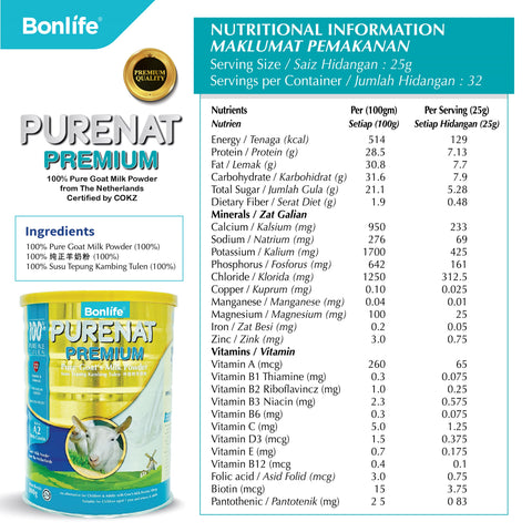 Bonlife Purenat Premium Goat Milk Powder 800gm