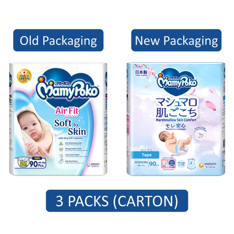 MamyPoko Air Fit Baby Tape Diapers Size NB 90's (For Up To 5kg) [3 Packs/Carton]