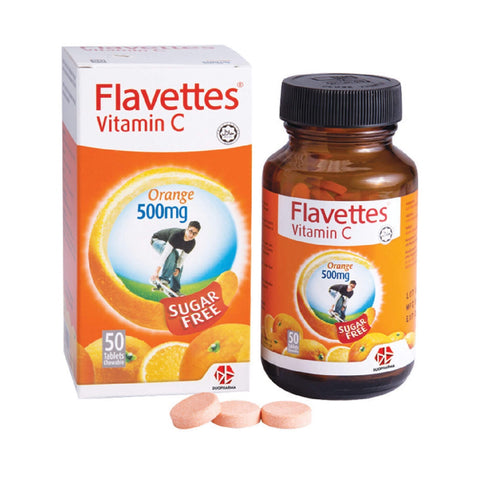 Flavettes Vitamin C 500mg Sugar Free Chewable Tablet 50's (Orange Flavour)