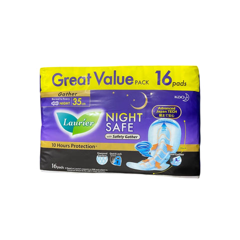 Lauríer Pads (Night Safe with Safety Gather, Normal to Heavy Flow, Wing, 35cm) 16's [Night Use]