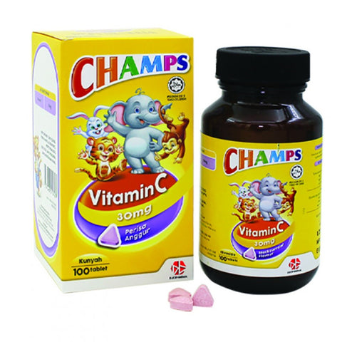 Champs Vitamin C 30mg Chewable Tablet 100's (Blackcurrant Flavour)