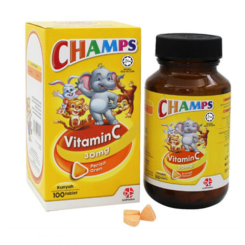 Champs Vitamin C 30mg Chewable Tablet 100's (Orange Flavour)