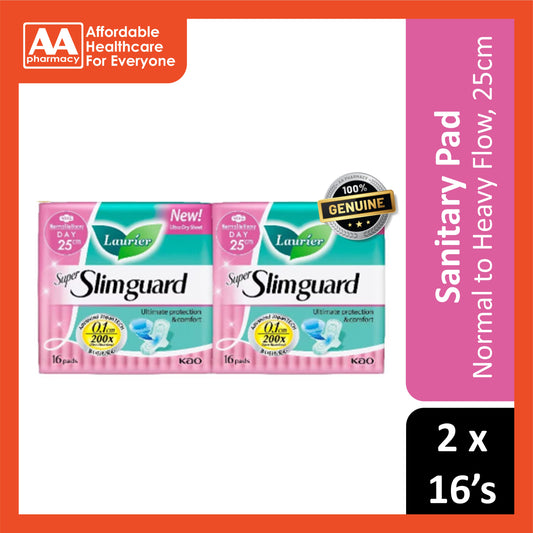 Lauríer Pads (Super Slimguard, Normal to Heavy Flow, Wing, 25cm) 2x16's [Day Use]