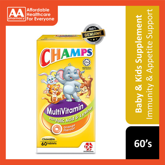 Champs Multivitamins Plus Lysine and Folic Acid Chewable Tablet 60's (Orange Flavour)