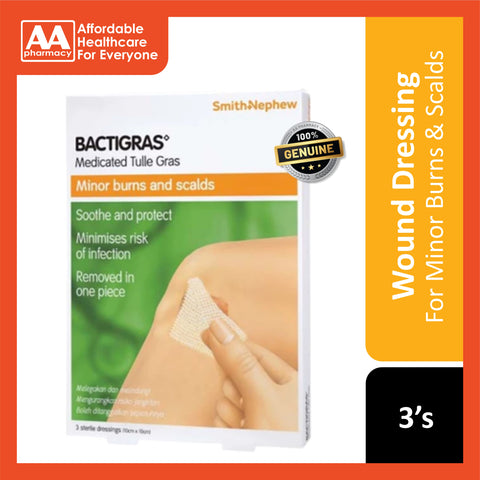 Smith and Nephew Bactigras Medicated Tulle Gras 10cmx10cm 3's