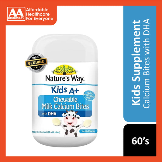 Nature’s Way Kids A+ Chewable Milk Calcium Bites with DHA 60's