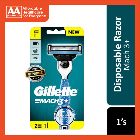 Gillette Mach 3+ Aqua Grip Razor 2Up (1 Handle + 2 Cartridges)