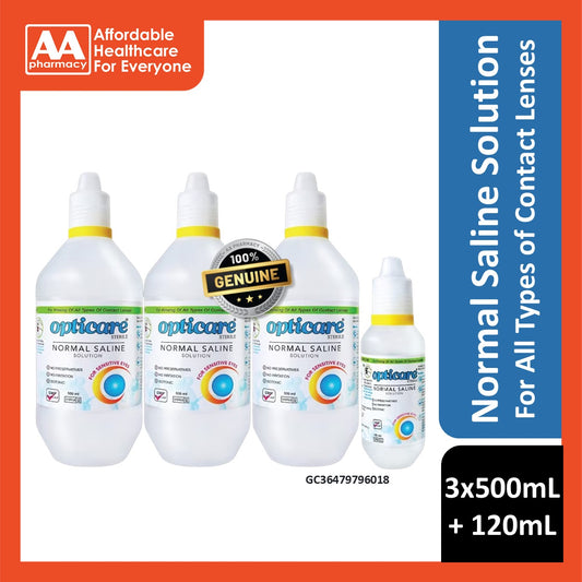 Opticare Sterile Normal Saline Solution (500mL x 3 + 120mL)