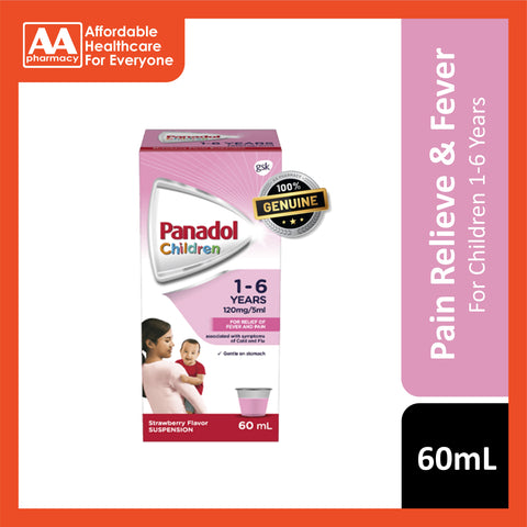 Panadol For Children Suspension 120mg/5mL (1-6 Years) 60mL (Strawberry Flavour)