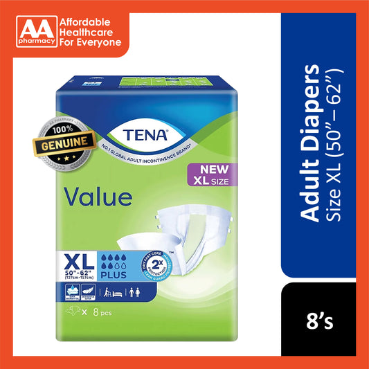 Tena Value Adult Diapers Size XL 8's (50"-62")