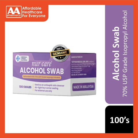 Nur Care Alcohol Swab (70% USP Grade Isopropyl Alcohol) 100's