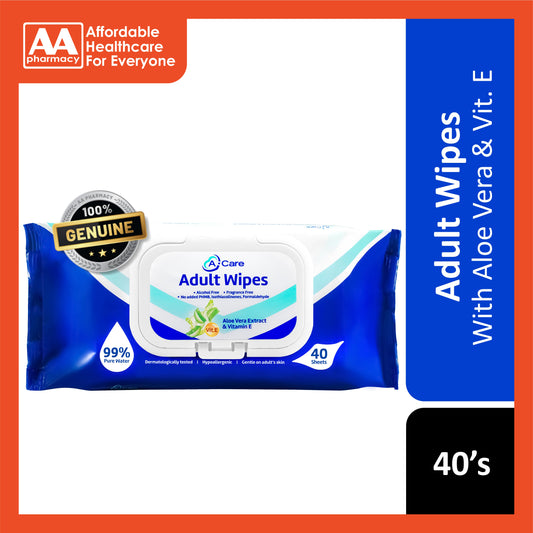 A-Care Adult Wipes 40's (Aloe Vera Extract & Vitamin E)