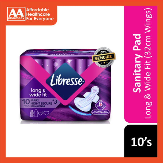 Libresse Pads (Long and Wide Fit, Maxi Night Secure, 32cm Wings) 10's