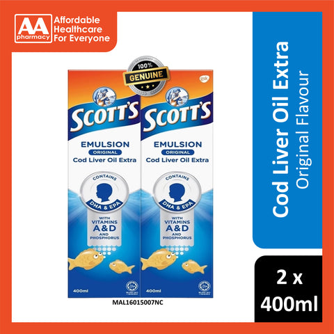 Scotts Emulsion Original Cod Liver Oil Extra (with DHA & EPA) Twin Pack (2x400mL)