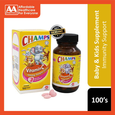 Champs Vitamin C 100mg Sugar Free Chewable Tablet 100's (Strawberry Flavour)