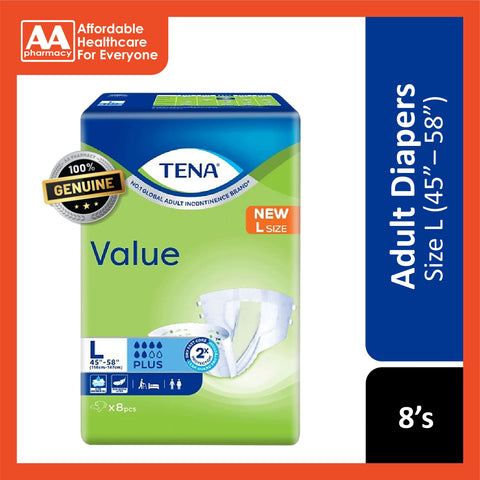 Tena Value Adult Diapers Size L 8's (45”– 58”)