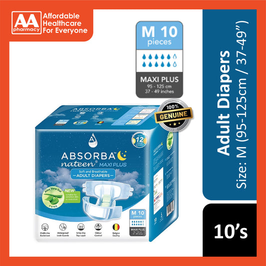 Absorba Nateen Maxi Plus Adult Diapers Size M 10's (95-125cm / 37-49 inches)