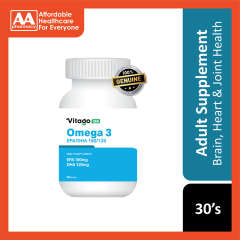 Vitago365 Omega 3 EPA180/DHA120 Softgel 30's