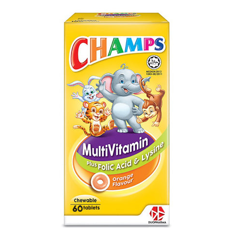 Champs Multivitamins Plus Lysine and Folic Acid Chewable Tablet 60's (Orange Flavour)