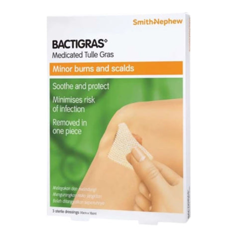 Smith and Nephew Bactigras Medicated Tulle Gras 10cmx10cm 3's