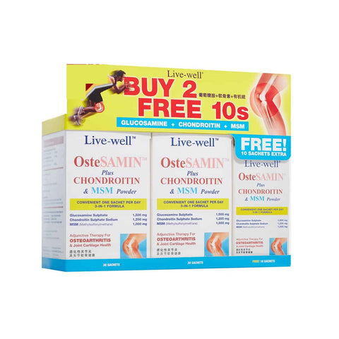 Live-Well OsteSAMIN + Chondroitin + MSM Powder Sachet 2x30's+10's [Value Pack]