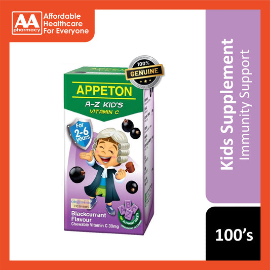 Appeton A-Z Kid's Vitamin C 30mg (Blackcurrant Flavour) Chewable Tablet 100's [For Children 2-6 Years]