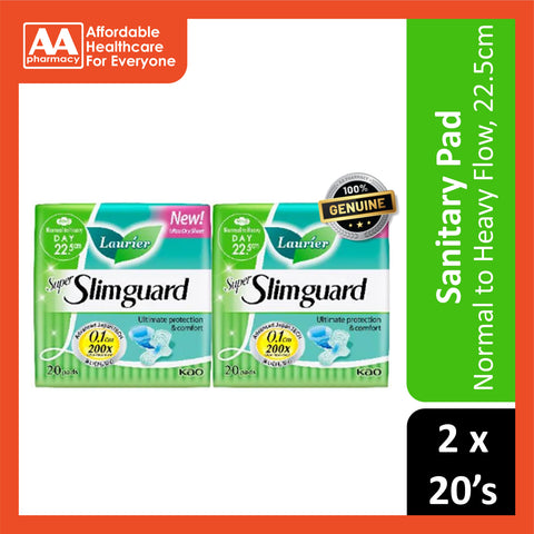 Lauríer Pads (Super Slimguard, Normal to Heavy Flow, Wing, 22.5cm) 2x20's [Day Use]