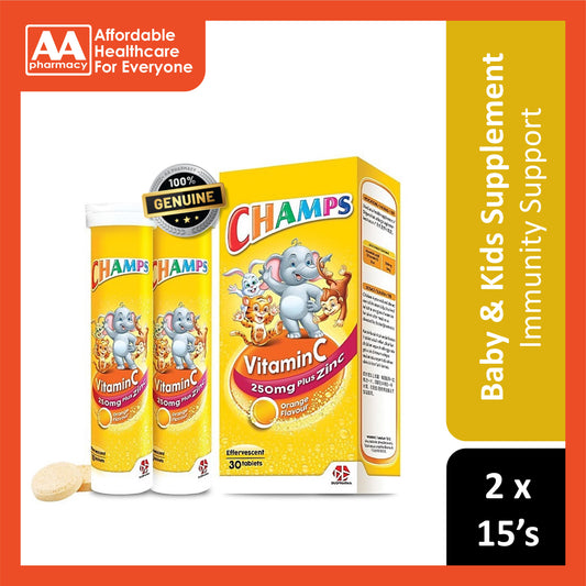 Champs Vitamin C + Zinc Effervescent Tablet 2x15's (Orange Flavour)