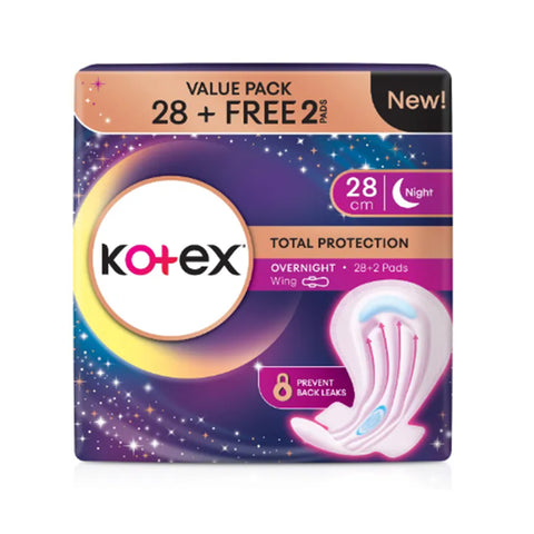 Kotex Pads (Total Protection Overnight, Wing, 28cm) 28's+2's [Night Use]