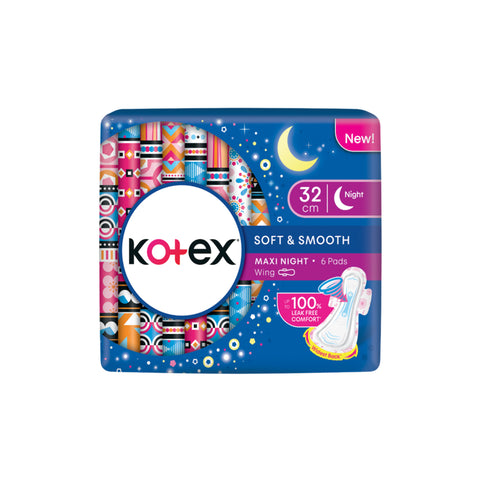 Kotex Pads (Soft and Smooth, Maxi Night Wing, 32cm) 6's [Night Use]