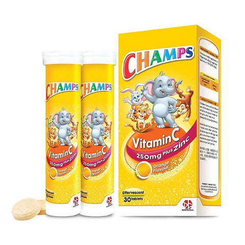 Champs Vitamin C + Zinc Effervescent Tablet 2x15's (Orange Flavour)