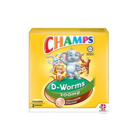 Champs D-Worms 200mg Chewable Tablet 12x2's (Chocolate Flavour)