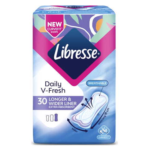 Libresse Liner (Daily V-Fresh, Longer 19cm and Wider, Extra Absorbent) 30's