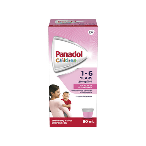 Panadol For Children Suspension 120mg/5mL (1-6 Years) 60mL (Strawberry Flavour)