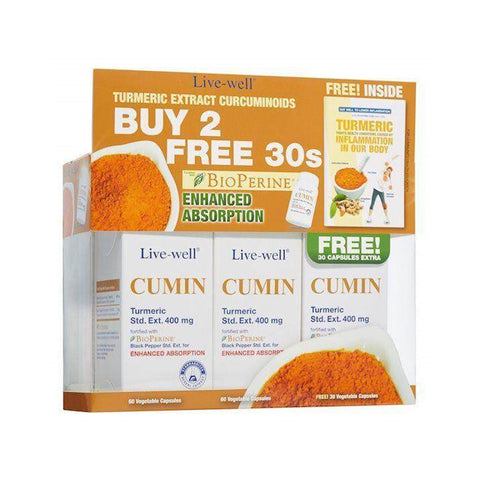 Live-Well Cumin Turmeric Standardized Extract 400mg Vegecapsule 2x60's+30's [Value Pack]