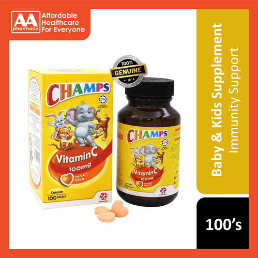 Champs Vitamin C 100mg Chewable Tablet 100's (Orange Flavour)