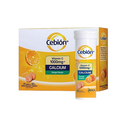 Cebion Vitamin C 1000mg + Calcium Effervescent Tablet 4x10's (Orange Flavour)