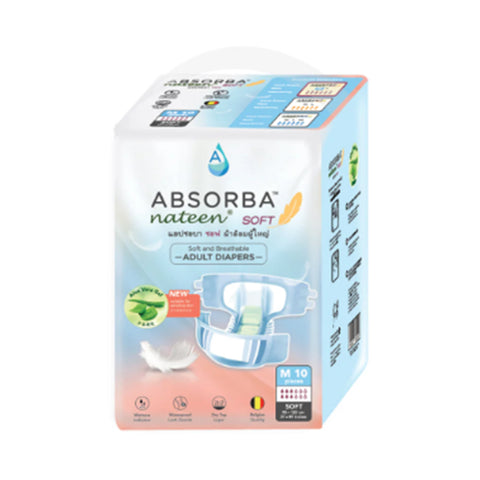 Absorba Nateen Soft Adult Diapers Size M 10's (95-125cm / 37-49 inches)