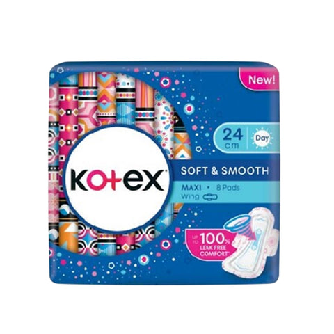 Kotex Pads (Soft and Smooth, Maxi Wing, 24cm) 8's [Day Use]