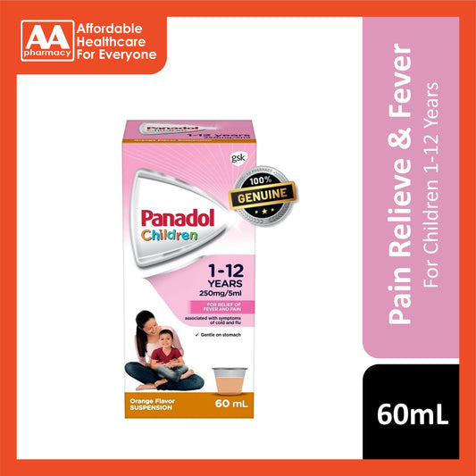 Panadol For Children Suspension 250mg/5mL (1-12 Years) 60mL (Orange Flavour)