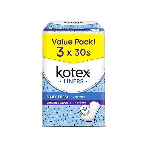 Kotex Liners (Daily Fresh, Longer and Wider, Unscented) 3x30's