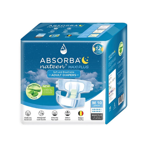 Absorba Nateen Maxi Plus Adult Diapers Size M 10's (95-125cm / 37-49 inches)