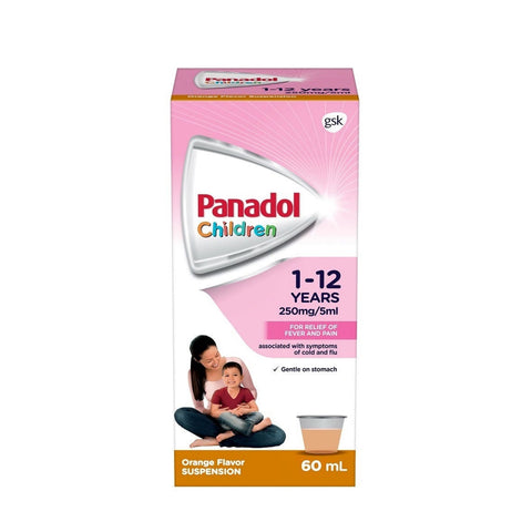 Panadol For Children Suspension 250mg/5mL (1-12 Years) 60mL (Orange Flavour)