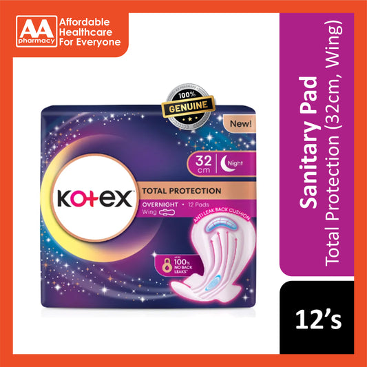 Kotex Pads (Total Protection Overnight, Wing, 32cm) 12's [Night Use]