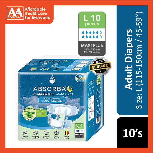 Absorba Nateen Maxi Plus Adult Diapers Size L 10's (115-150cm / 45-59 inches)